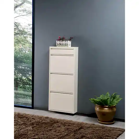 3+1 Raflı Metal Ayakkabılık | Krem | Ayakkabı Dolabı