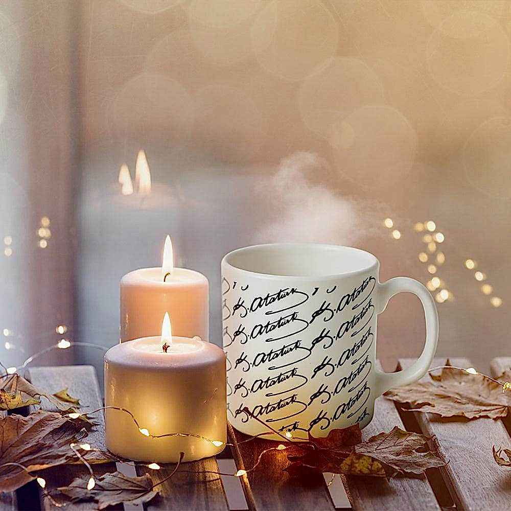 Keraart Atatürk İmza Siyah Beyaz Silindir Kupa 1 Adet