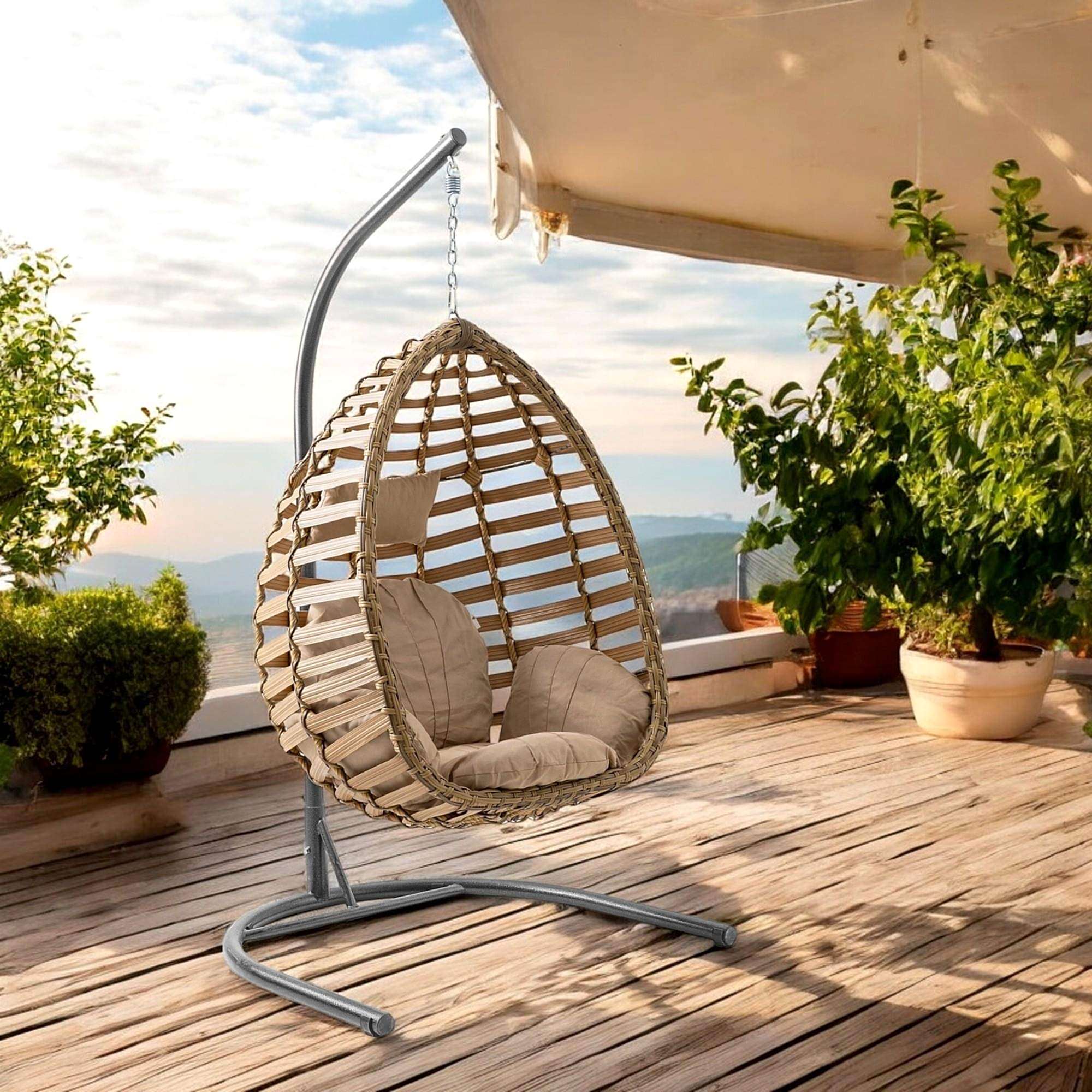 Capri Swing Gümbet Tekli Rattan Bahçe Salıncağı | Balkon Salıncağı