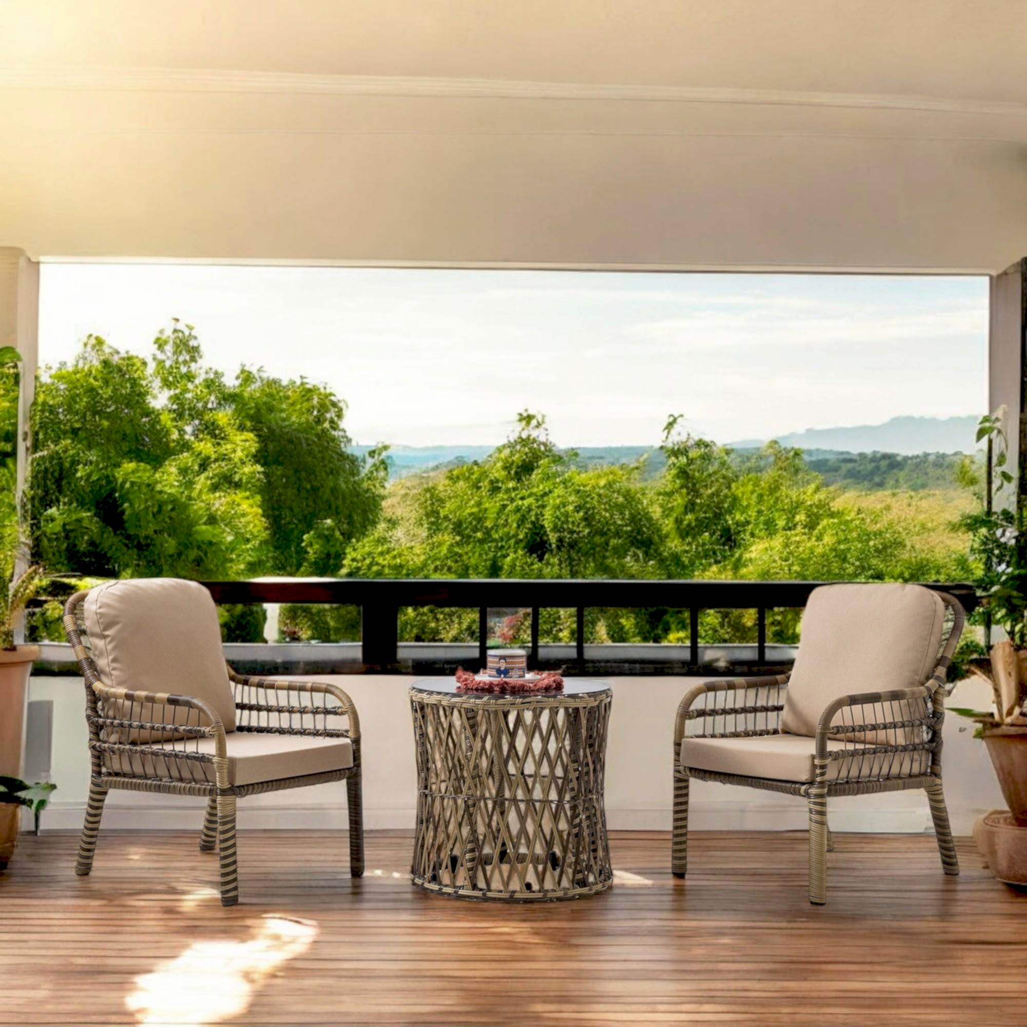 Capri Swing Pisa Tekli Rattan Balkon Oturma Grubu | Açık Kahve | 703