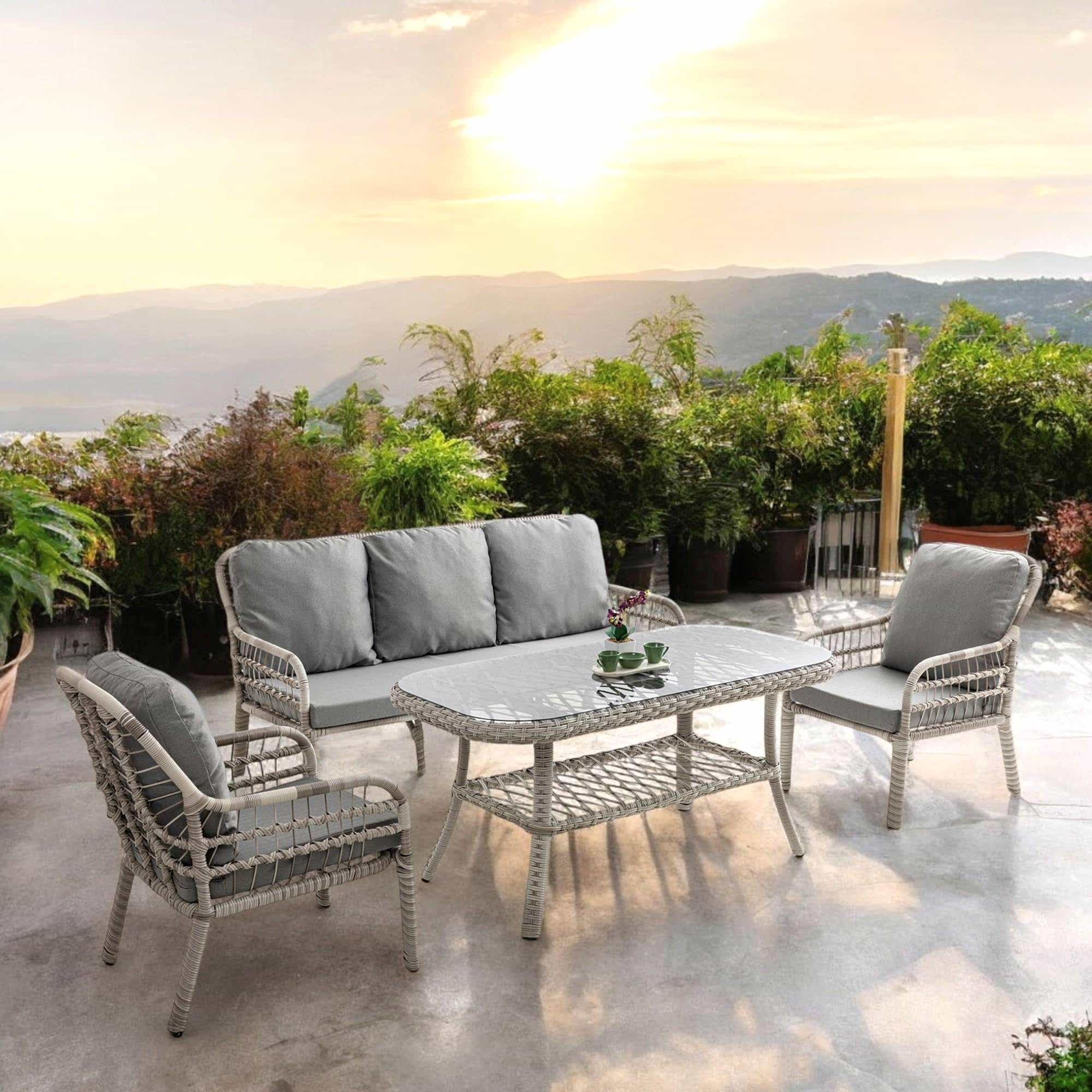 Capri Swing Pisa Üçlü Rattan Bahçe Balkon Oturma Grubu | Beyaz | 802