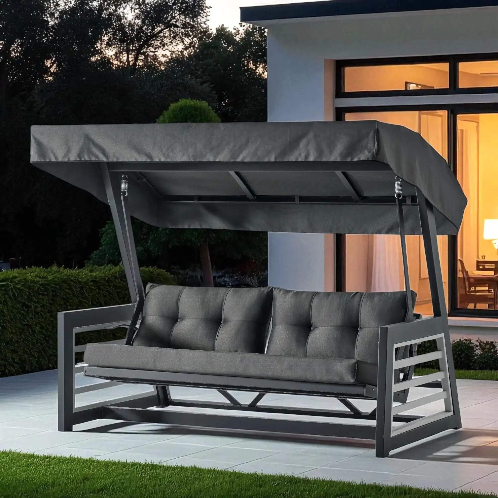 Karum Çift Kişilik Alüminyum Gövdeli Minderli Bahçe Balkon Salıncağı