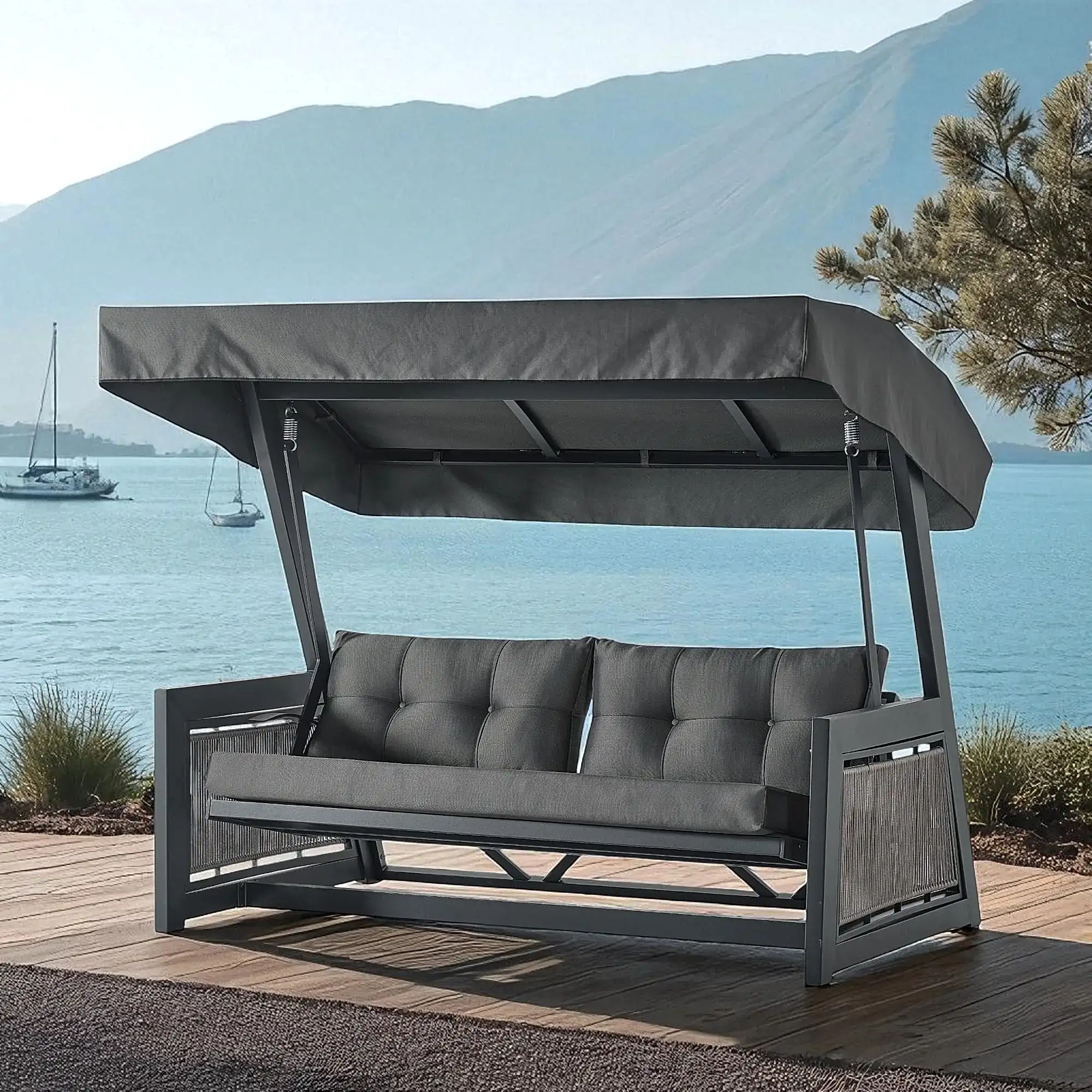 Karum Rope Alüminyum Gövdeli Minderli Bahçe Balkon Salıncağı