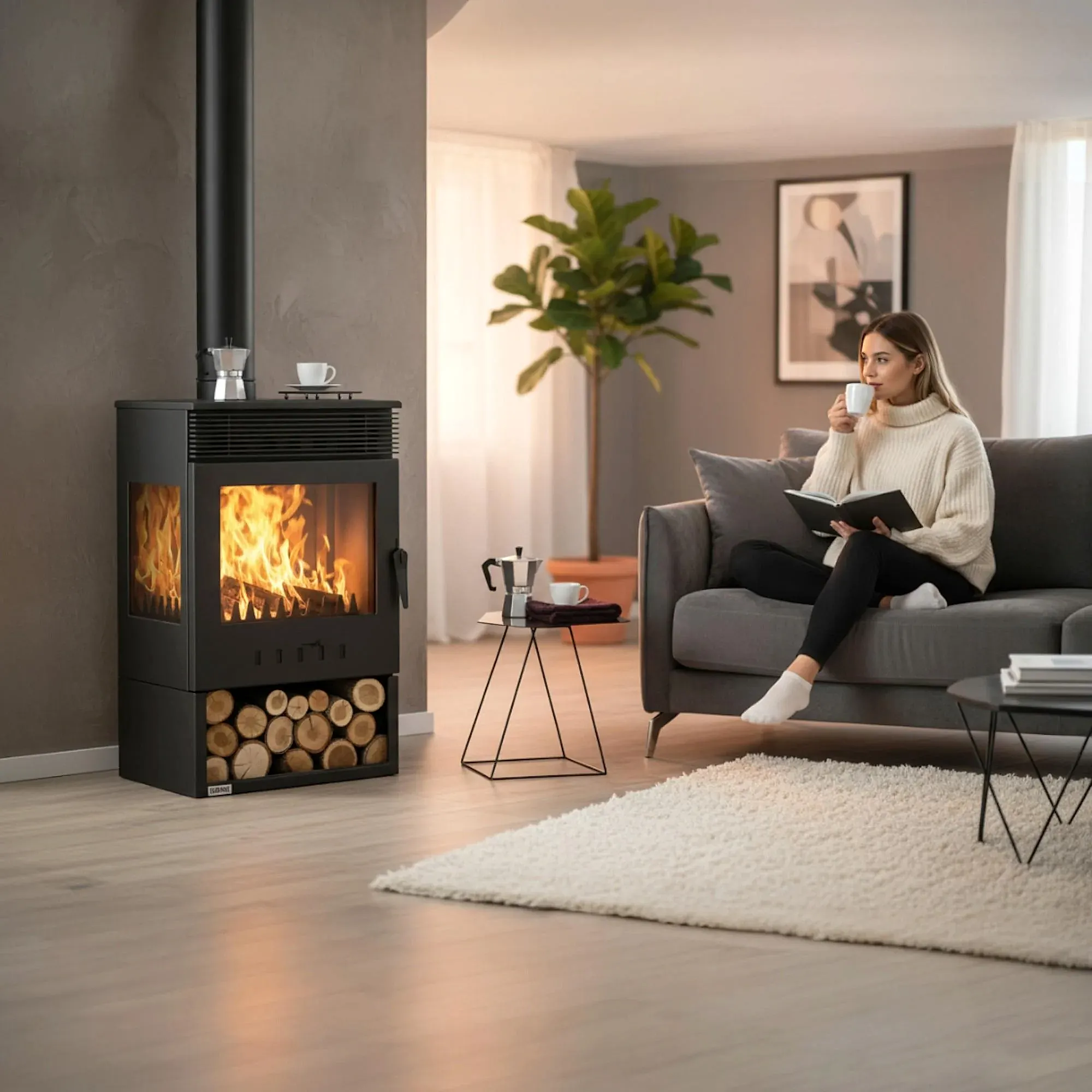 ReHome DKS-12 Katı Yakıt Sobası | Üç Camlı Şömineli Odun Sobası